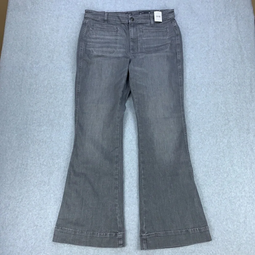 J. Jill Flare Jeans Women 14 Grey Galaxy Wash High Rise Stretch Patch Pocket NWT